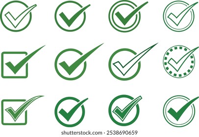 Collection of Vector check mark icon. symbol of check list, approval, or confirm with trendy flat style icon isolated on white background