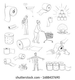 Kollektion fröhlicher Handzeichnungen mit Toilettenpapier aus Vektorillustration