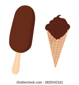 Collection of vector chocolate ice cream illustrations isolated on white