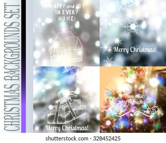 Collection of vector Christmas blurred backgrounds with lights snowflakes and other decorations
