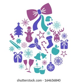 Collection of vector christmas icons inside christmas ball