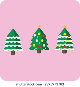 A collection of vector Christmas trees in cartoon style.