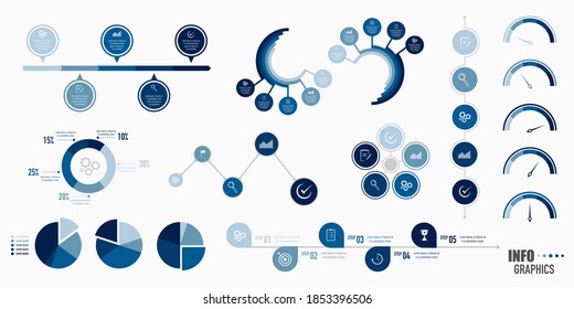 Collection Of Vector Circle Chart Infographic Templates For Presentations, Advertising, Layouts, Annual Reports. 5 Options, Steps, Parts, Performance Review.