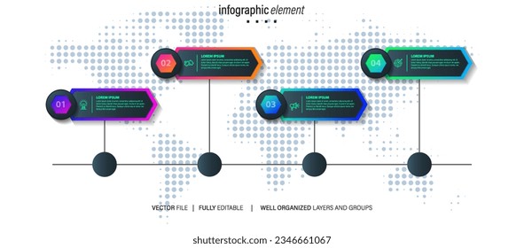 Collection of vector circle chart infographic templates for presentations, advertising, layouts, annual reports. 4 options, steps, parts.