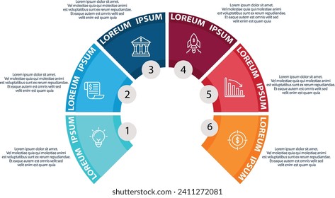 Collection of vector circle chart infographic templates for presentations, advertising, layouts, annual reports. 6 options, steps, parts,flywheel