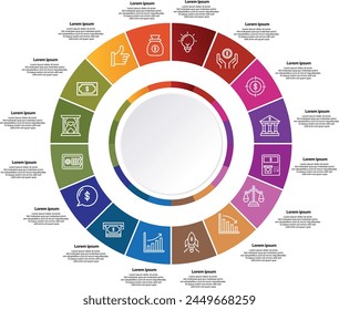 Colección de Plantillas infográficas de Vector circular para presentaciones, publicidad, diseños, informes anuales. 16 opciones, pasos, piezas