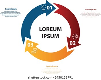 Collection of vector circle chart infographic templates for presentations, advertising, layouts, annual reports. 3 options, steps, parts