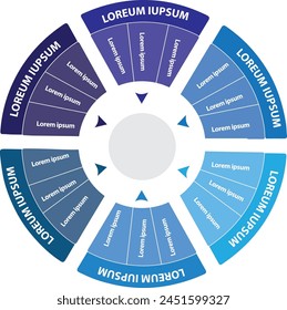 Collection of vector circle chart infographic templates for presentations, advertising, layouts, annual reports. 6 options, steps, parts