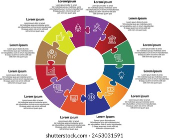 Collection of vector circle chart infographic templates for presentations, advertising, layouts, annual reports. 12 options, steps, parts