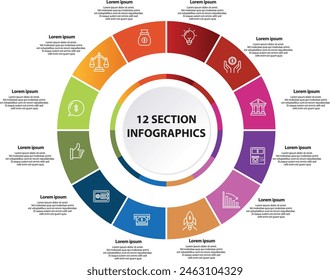 Colección de Plantillas infográficas de Vector circular para presentaciones, publicidad, diseños, informes anuales. 12 opciones, pasos, piezas