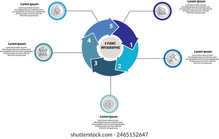 Colección de Plantillas infográficas de Vector circular para presentaciones, publicidad, diseños, informes anuales. 5 opciones, pasos, piezas