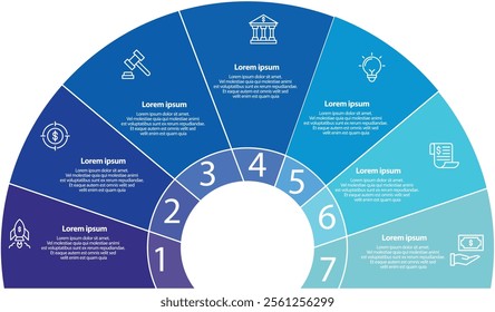 Collection of vector circle chart infographic templates for presentations, advertising, layouts, annual reports. 8 options, steps, parts	
