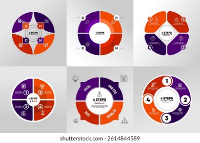 Collection of vector circle chart infographic templates for presentations, advertising, layouts, annual reports. 4 options, steps, parts. vector eps