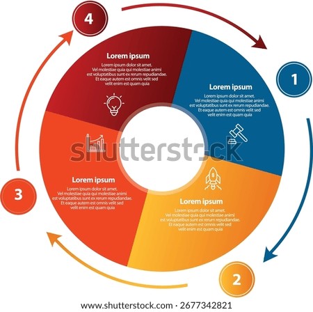 Collection of vector circle chart infographic templates for presentations, advertising, layouts, annual reports. 4options, steps, parts	