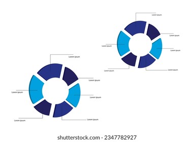 Colección de diseños de gráficos circulares vectoriales, plantillas contemporáneas diseñadas para crear infografías, presentaciones, informes y visualizaciones.