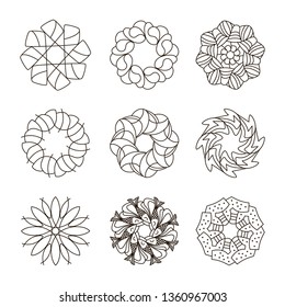 Collection with vector circular design elements on white background, good for logo, design, signet