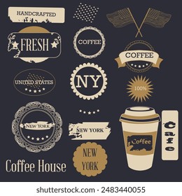 Collection of vector coffee labels in vintage style