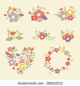 Collection of vector color floral compositions. Ideal for decoration of invitations, texts, cards, scrap book, etc.