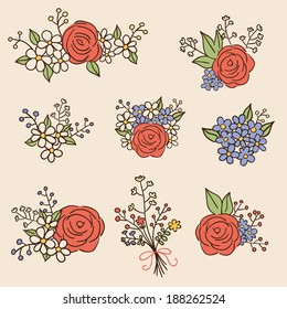 Collection of vector color floral compositions. Ideal for decoration of invitations, texts, cards, scrap book, etc.