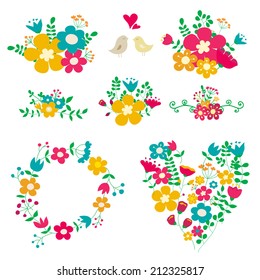 Collection of vector color floral compositions. Ideal for decoration of invitations, texts, cards, scrap book, etc.