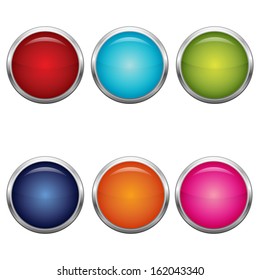 Collection of vector color round buttons with metallic elements. Ideal for web design 