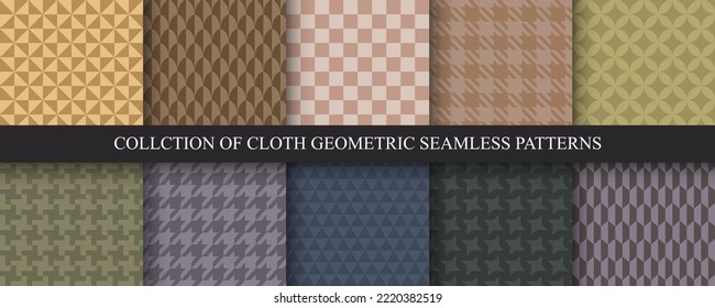 Collection of vector color seamless geometric patterns. Trendy cloth endless prints. Repeatable fabric textures. Unusual simple backgrounds.
