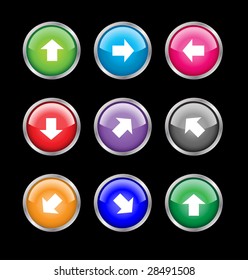 Collection of vector colored buttons with arrows for different direction use. Easy to edit, any size. Aqua web 2.0