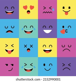 Collection of vector colored emoji. Colorful poster with emotions. Flat illustration.
