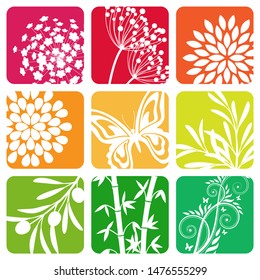 collection of vector colored nature and floral icons