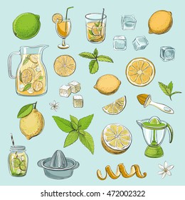 
Collection of vector colored sketches lemonade