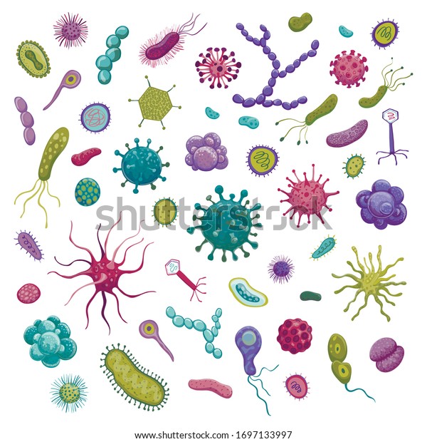 Collection Vector Colored Stylized Drawings Bacteria Stock Vector ...
