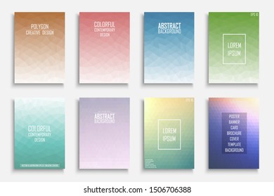Collection of vector colorful abstract polygonal contemporary templates, posters, placards, brochures, banners, flyers, backgrounds and etc. Vibrant gradient covers - mosaic geometric design.