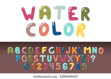 Collection of vector colorful childish english alphabet. Cartoon cute font. Creative funny latin letters and numerals