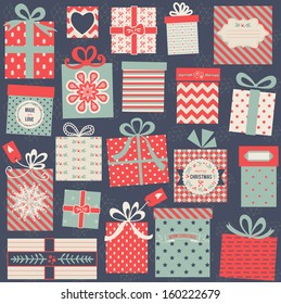 Collection Of Vector Colorful Christmas Present Boxes. Holiday Seamless Pattern.