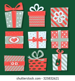 collection of vector colorful christmas present boxes
