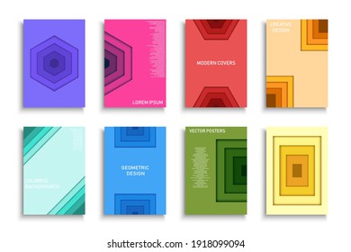 Collection of vector colorful covers, templates, backgrounds, placards, brochures, banners, flyers and etc. Contemporary geometric bright posters. Minimalistic trendy vibrant design