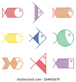 Collection of vector colorful  fish icons on white background