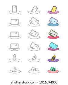 Collection of vector colorful gadgets on a white background. Icons of modern devices