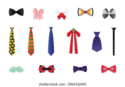 Collection of vector colorful neckties and bow ties.