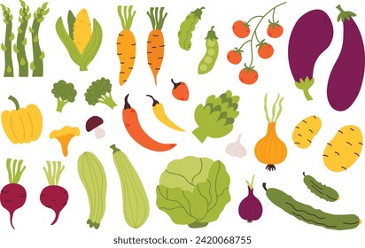 Colección de verduras vectoriales coloridas. Cultivar vegetales orgánicos. Elementos gráficos para el diseño