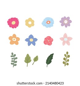 Collection of vector colors to create an individual design. Twigs, daisy, flower, flowering trees, leaves. Botanical set for creating templates, postcard, poster, business card. Delicate spring shade