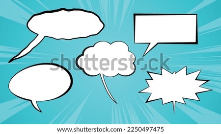 collection of vector comic and manga speech bubbles in various shapes and sizes including round, square, thought and exclamation, perfect for adding dialogue to comics, manga, and graphic novels.