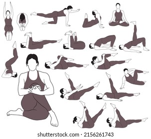 Big Set Silhouettes Woman Doing Yoga Stock Vector (Royalty Free ...