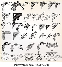 Collection of vector corners in  vintage style