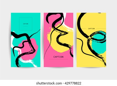 Collection of vector creative artistic cards. Abstract watercolor hand drawn, hand painted advertising design cards. Poster, placard, leaflet, banner, business card isolated. Paint spots, line.