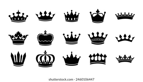 Collection of vector crowns. Crown icon set. Collection of crown silhouette.