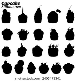 Collection of vector cupcake silhouette illustrations