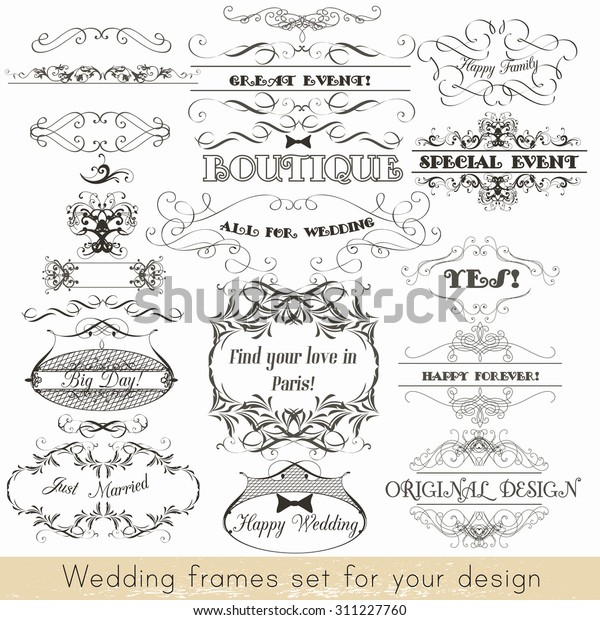 Collection of vector decorative frames for wedding\
invitations design