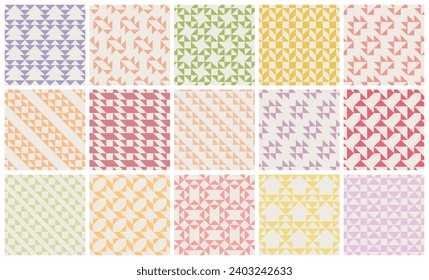 Collection of vector decorative seamless geometric fabric patterns. Textile color endless textures. Abstract bright cloth repeatable backgrounds. Symmetry unusual prints