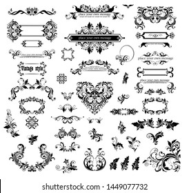 Collection of vector decorative vintage floral black frames and headers for design